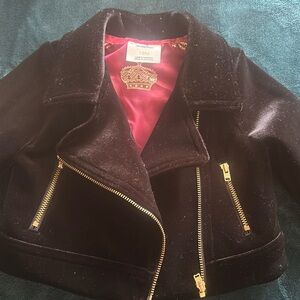 Black suede with gold zipper baby girl jacket